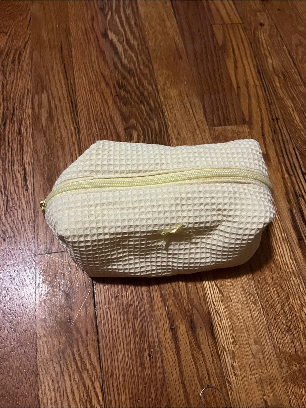 Yellow Waffle-Textured Cosmetic Pouch - Small Toiletry Bag